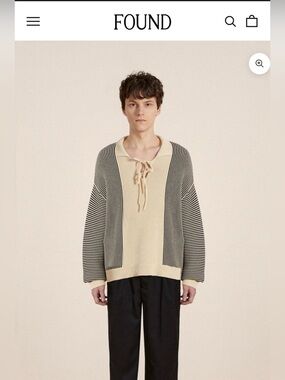 FOUND, Unisex TABAS TIE KNIT COLLARED SWEATER
in cream